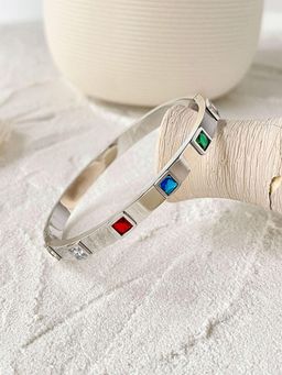 Designs & You - Women Stainless Steel Silver-Plated Multi Square American Diamond Kada