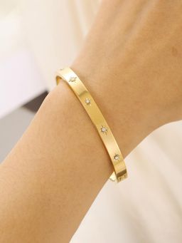 Designs & You - Women Stainless Steel Gold-Plated Floral American Diamond Kada