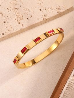 Designs & You - Women Stainless Steel Gold-Plated Red Rectangular American Diamond Kada