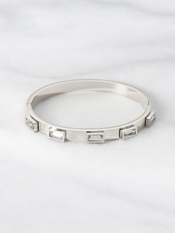 Designs & You - Women Stainless Steel Silver-Plated White Rectangular American Diamond Kada