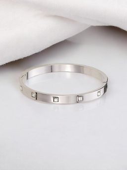 Designs & You - Women Stainless Steel Silver-Plated Square American Diamond Kada