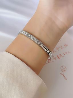 Designs & You - Women Stainless Steel Silver-Plated American Diamond Anti-Tarnish Kada