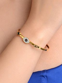 Designs & You - Women Stainless Steel Gold-Plated American Diamond Evil Eye Kada