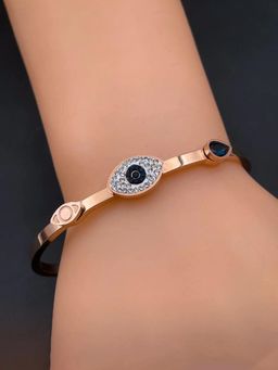 Designs & You - Women Stainless Steel Rose Gold-Plated American Diamond Evil Eye Kada