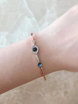 Designs & You - Women Stainless Steel Rose Gold-Plated American Diamond Evil Eye Bracelet
