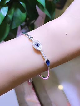Designs & You - Women Stainless Steel Silver-Plated American Diamond Evil Eye Bracelet
