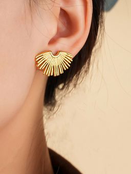 Designs & You - Gold Plated Anti Tarnish Half Sun Ray Themed Earrings For Women