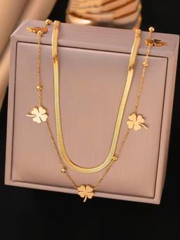 Designs & You - Gold Plated Anti Tarnish Stainless Steel Clover Themed Layered Necklace