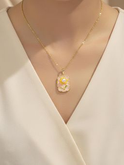 Designs & You - Gold-Plated Enamelled Pink Floral Themed Necklace
