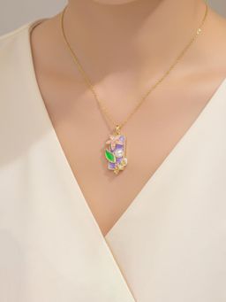 Designs & You - Gold-Plated Enamelled Purple Floral Themed Necklace