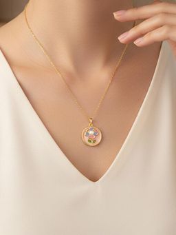 Designs & You - Gold-Plated Enamelled Pink Floral Themed Necklace