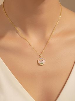 Designs & You - Gold-Plated Enamelled Pink Floral Themed Necklace