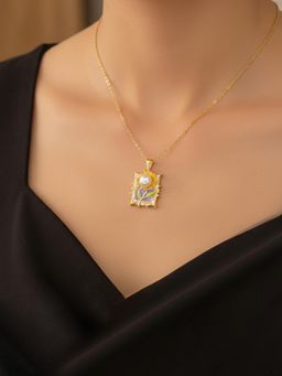 Designs & You - Gold-Plated Enamelled Multicolor Floral Themed Necklace