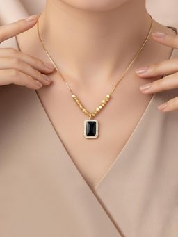 Designs & You - Gold Plated Stainless Steel Anti Tarnish Black Rectangular Necklace
