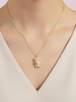 Designs & You - Gold-Plated Enamelled Pink Floral Themed Necklace