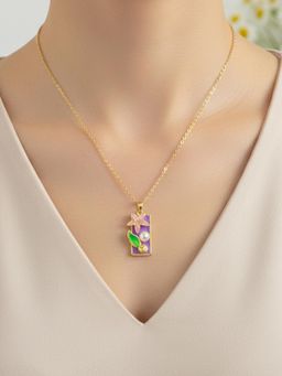 Designs & You - Gold-Plated Enamelled White Floral Themed Necklace