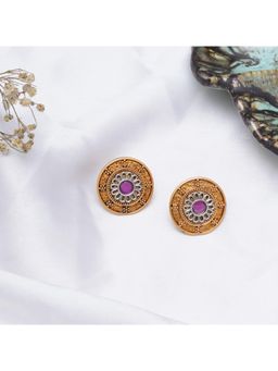 BeAbhika - Antique Gold Round Studs with Purple Centre Stone