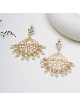 BeAbhika - Gold-Toned Pearl Chandbali Earrings with Kundan Detailing