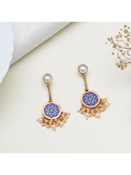 BeAbhika - Gold-Toned Mandala Earrings with Pearl Stud and Clustered Pearl Fringe