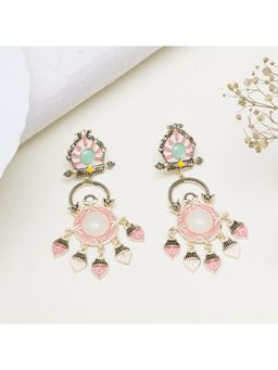 BeAbhika - Multicolour Pastel Enamel Earrings with Mint Stud and Pink Dangling Charms
