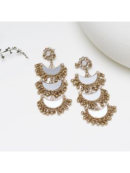 BeAbhika - Multi-Layer Mirror Crescent Dangler Earrings with Gold Bead Fringe