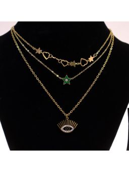 BeAbhika - Women's Gold Plated Evil Eye Star Layered Necklace
