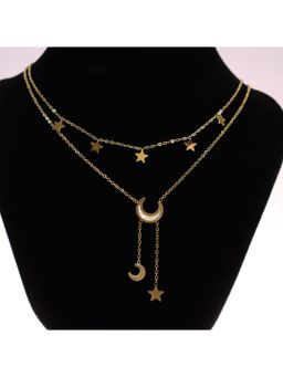BeAbhika - Women's Gold Plated Moon and Star Layered Necklace