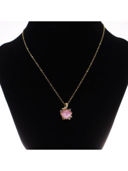 BeAbhika - Gold Pink Floral Crystal Accent Necklace For Women