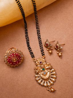 STILEADDA - Kemp Rajwadi Mangalsutra and Earrings with Adjustable Red Ring
