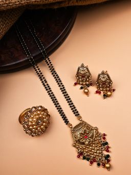 STILEADDA - Multicolor Pushp Mangalsutra and Earrings with Adjustable Polki Ring