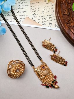 STILEADDA - Gold-Plated Stone-Studded Mangalsutra and Earrings with Ring