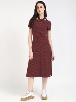 Tommy Hilfiger - Red Cotton Polo Collar T-Shirt Dress