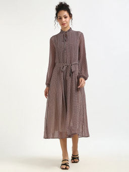 Tommy Hilfiger - Red Polyester High Neck A-Line Dress with Belt