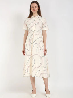 Tommy Hilfiger - Beige Cotton Spread Collar A-Line Dress