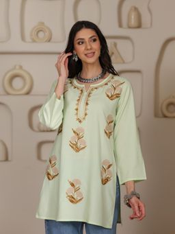 QAZMI - Women Kashmiri Aari Embroidered Viscose Rayon Short Kurta