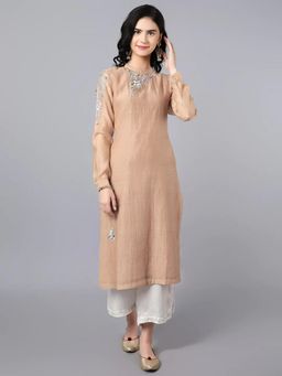 HAAVI BY PURAB - Peach Chanderi Silk Embroidered Kurta