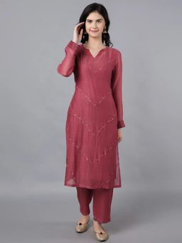 HAAVI BY PURAB - Mauve Brick Chanderi Silk Kurta