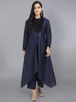 HAAVI BY PURAB - Embroidered Navy Blue Silk Dupion Kurta