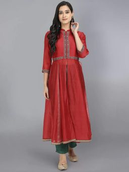 HAAVI BY PURAB - Red Embroidered Jacket Kurta