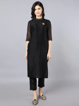 HAAVI BY PURAB - Black Dabka Embroidery Cotton Kurta