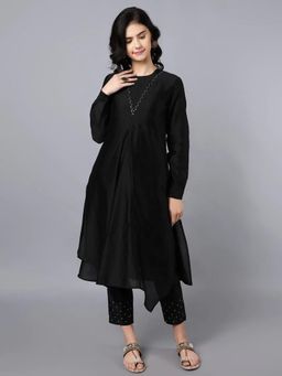 HAAVI BY PURAB - Black Asymmetric Cotton Kurta