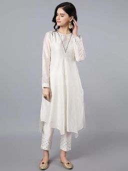 HAAVI BY PURAB - Off White Asymmetric Cotton Kurta