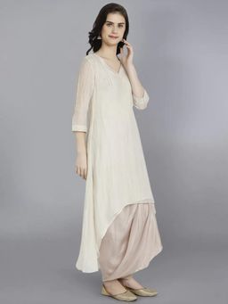 HAAVI BY PURAB - Off White Mukaish Embroidery Cotton Kurta