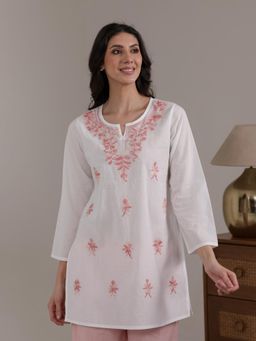QAZMI - Women's Aari Embroidered Pure Cotton Short Kurta