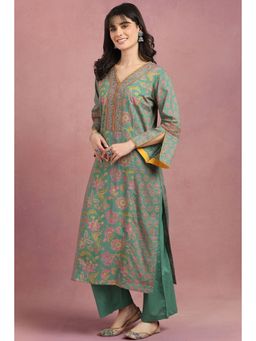 TAHILIYA - Green Sanganeri Hand Block Printed Cotton Classic Fit Kurta