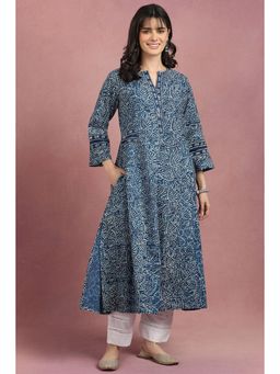 TAHILIYA - Indigo Blue Daboo Hand Block Printed A-Line Kurta