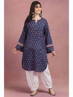 TAHILIYA - Navy Blue Sanganeri Hand Block Printed Cotton Classic Fit Kurta