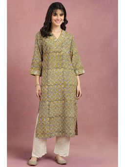 TAHILIYA - Green Daboo Hand Block Printed Cotton Kurta