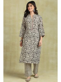 TAHILIYA - Black Daboo Hand Block Printed Cotton Kurta