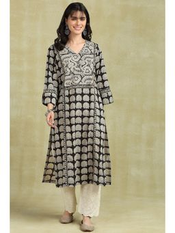 TAHILIYA - Black Daboo Hand Block Printed Cotton Kurta